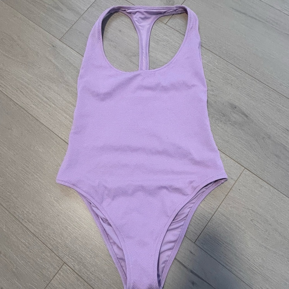 Aerie One-Piece Racerback Swimsuit lilac size medium textured swim pool